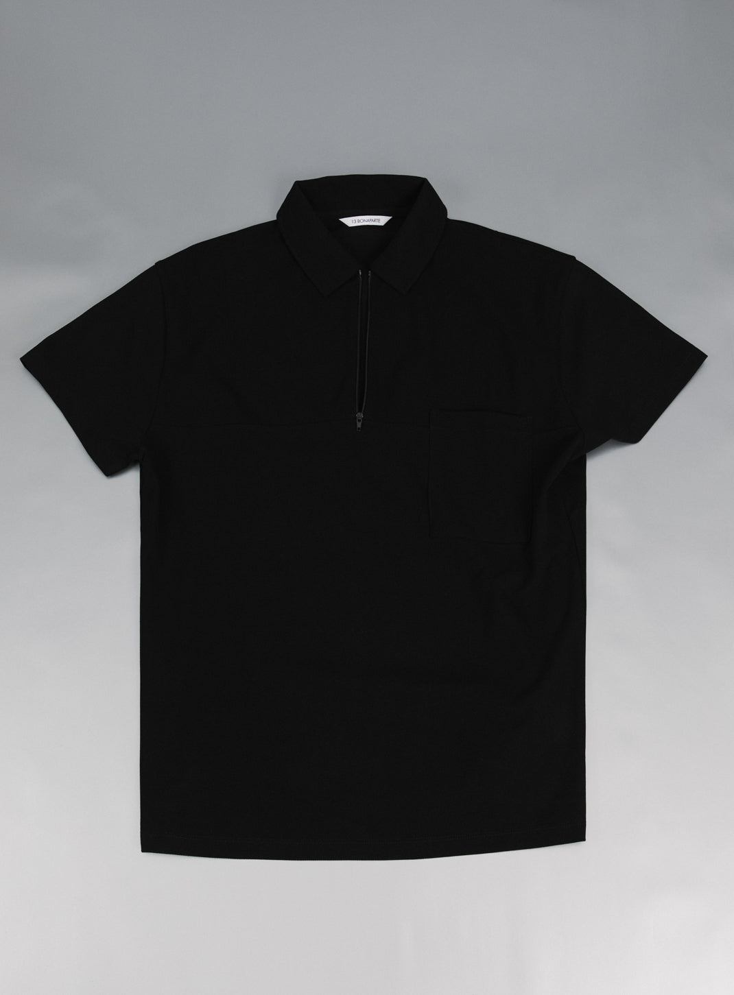 Polo Zippé à Manches Courtes en Piqué de Coton Mercerisé Noir