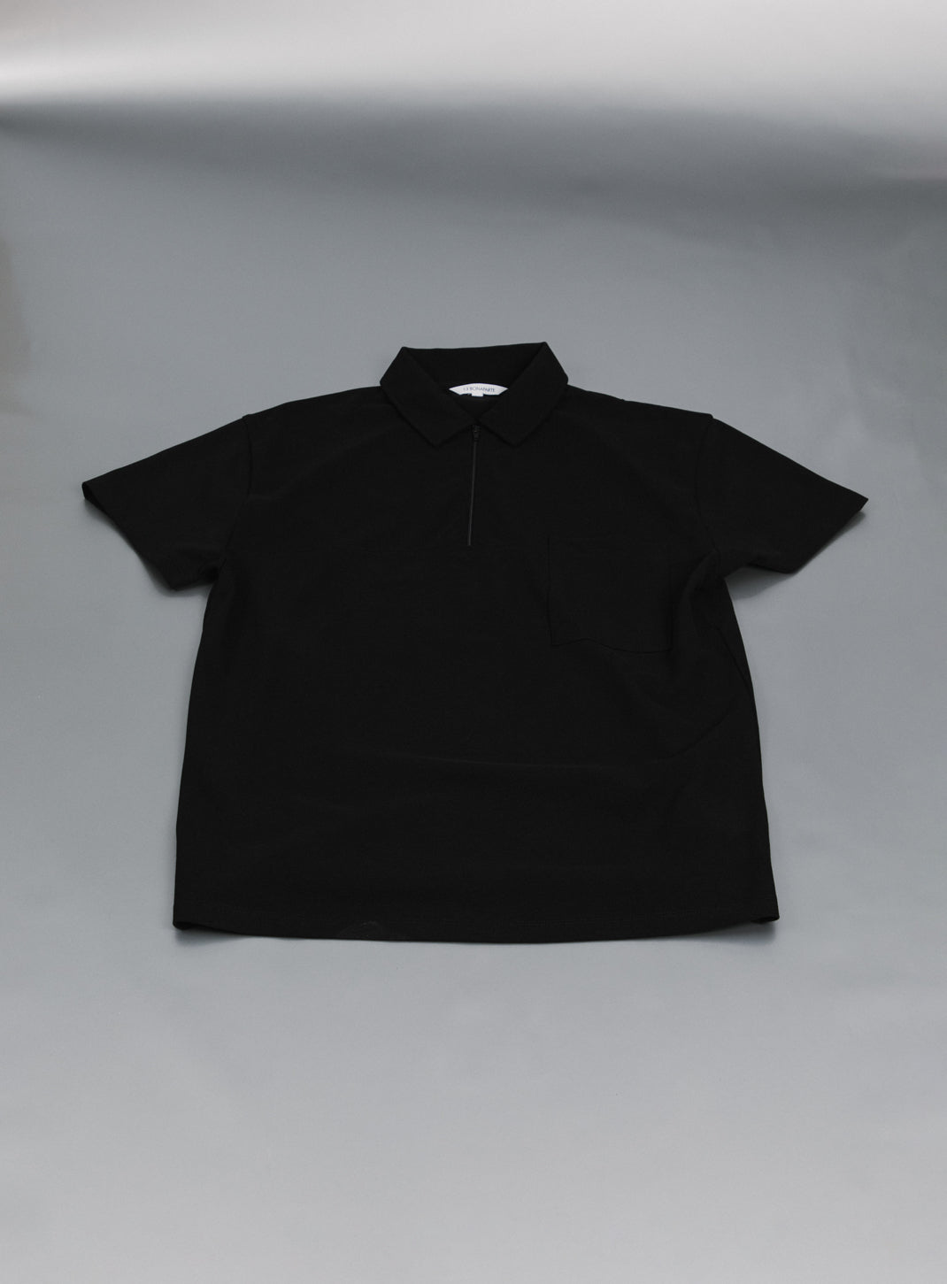 Polo Zippé à Manches Courtes en Piqué de Coton Mercerisé Noir