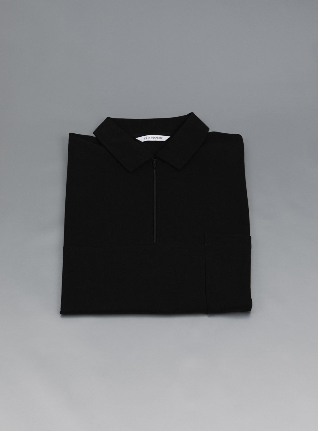 Polo Zippé à Manches Courtes en Piqué de Coton Mercerisé Noir