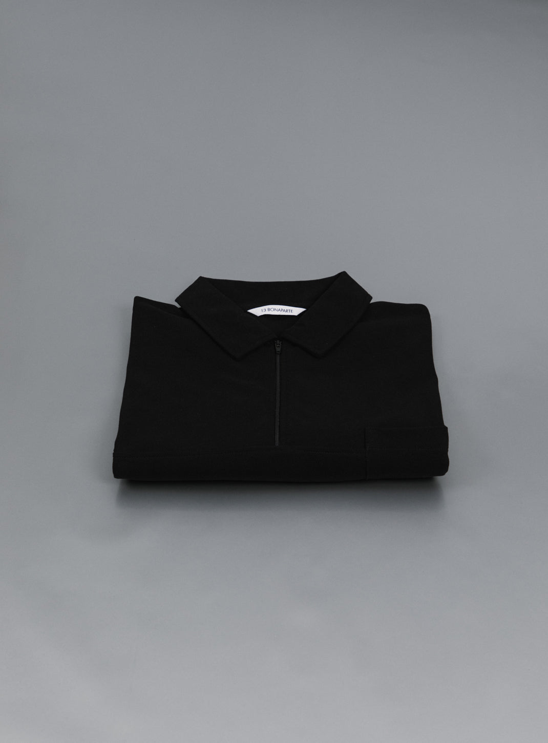 Polo Zippé à Manches Courtes en Piqué de Coton Mercerisé Noir