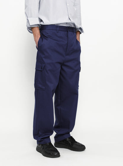 Pantalon Cargo en Gabardine de Coton Violet-Bleu