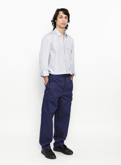 Pantalon Cargo en Gabardine de Coton Violet-Bleu