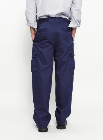 Pantalon Cargo en Gabardine de Coton Violet-Bleu