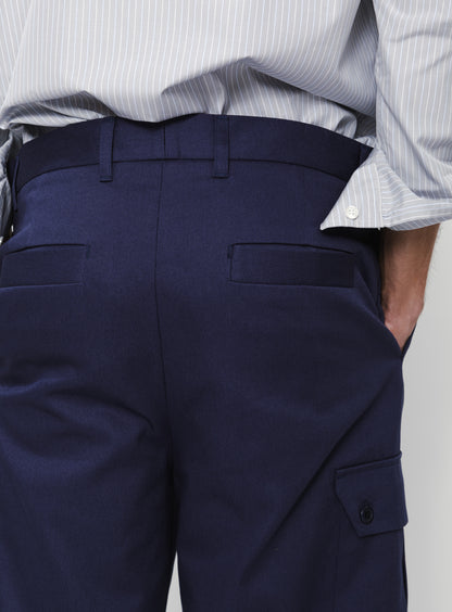 Pantalon Cargo en Gabardine de Coton Violet-Bleu