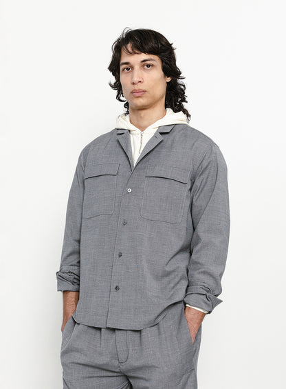 Surchemise à Col Tailleur en Fil à Fil Gris Souris