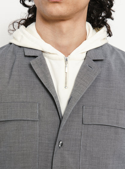 Surchemise à Col Tailleur en Fil à Fil Gris Souris