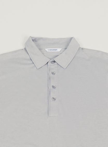 Polo à Patte Plissée avec Manches Courtes en Eucalyptus & Coton Gris Perle