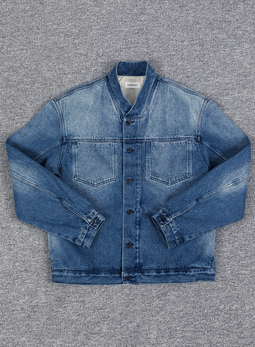 Veste à Faux Col Bord-Côte en Denim Stone