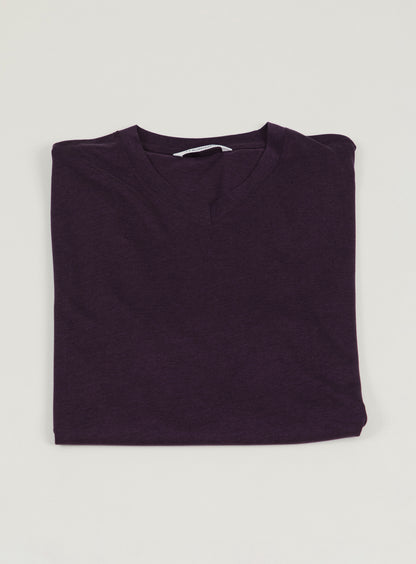 T-Shirt à Manches Courtes avec Col V en Eucalyptus & Coton Aubergine