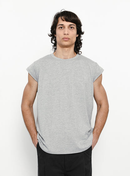 T-Shirt Sans Manches en Coton & Elasthanne Gris Chiné