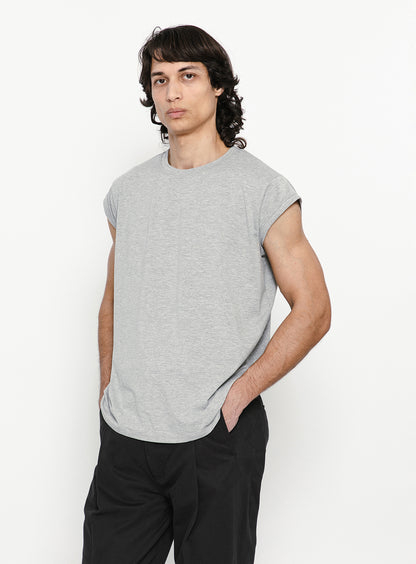 T-Shirt Sans Manches en Coton & Elasthanne Gris Chiné