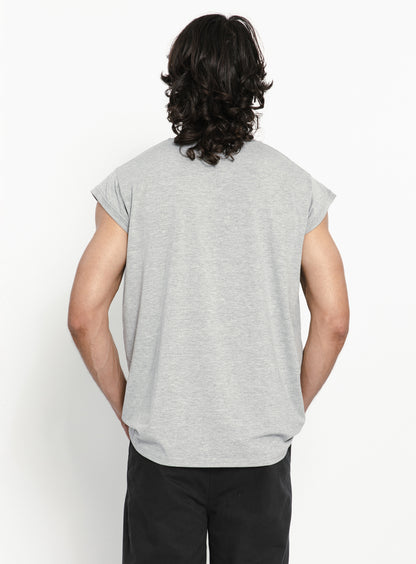 T-Shirt Sans Manches en Coton & Elasthanne Gris Chiné
