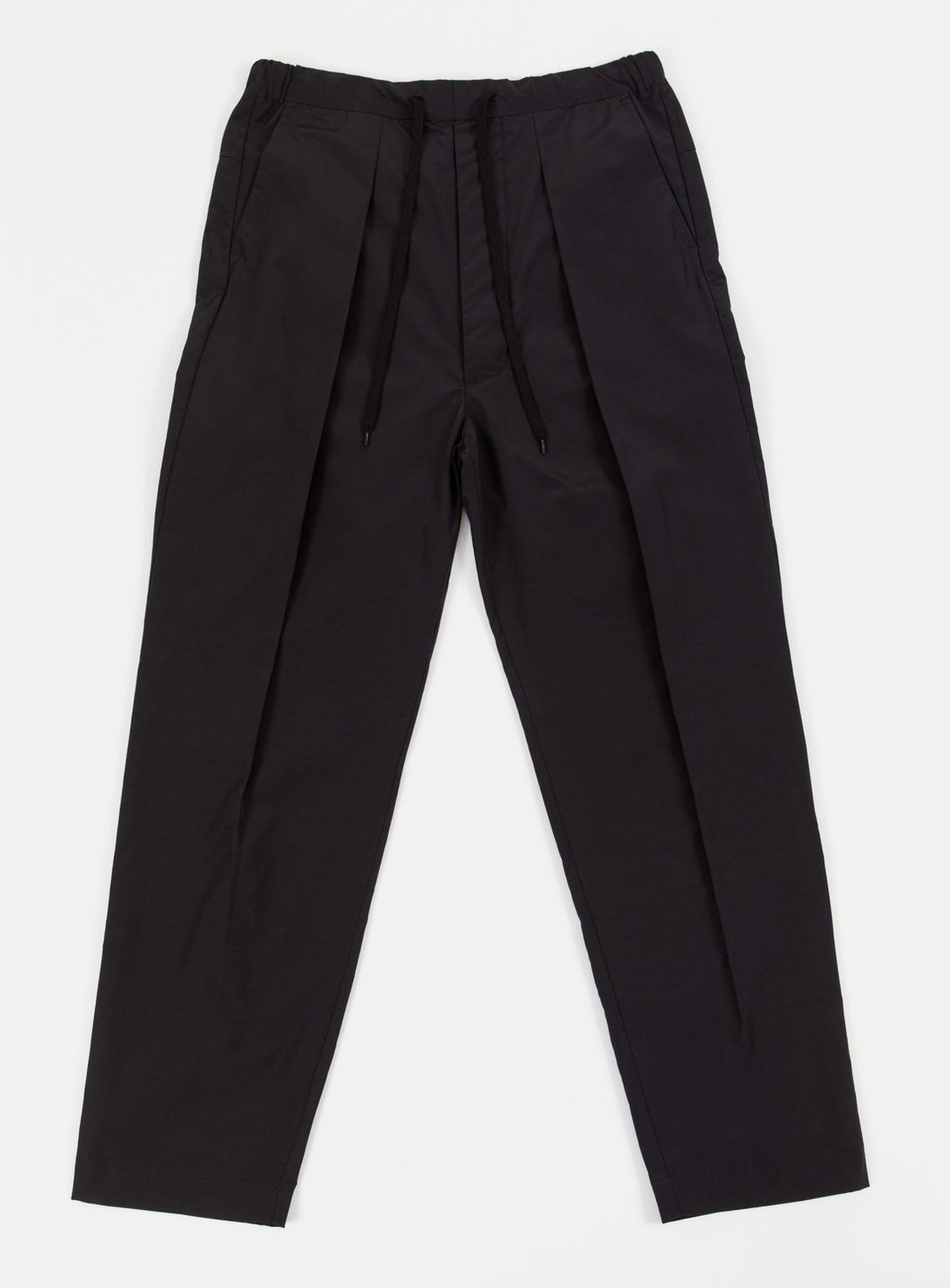 Pantalon à Plis Profonds avec Lacet en Microfibre Noire