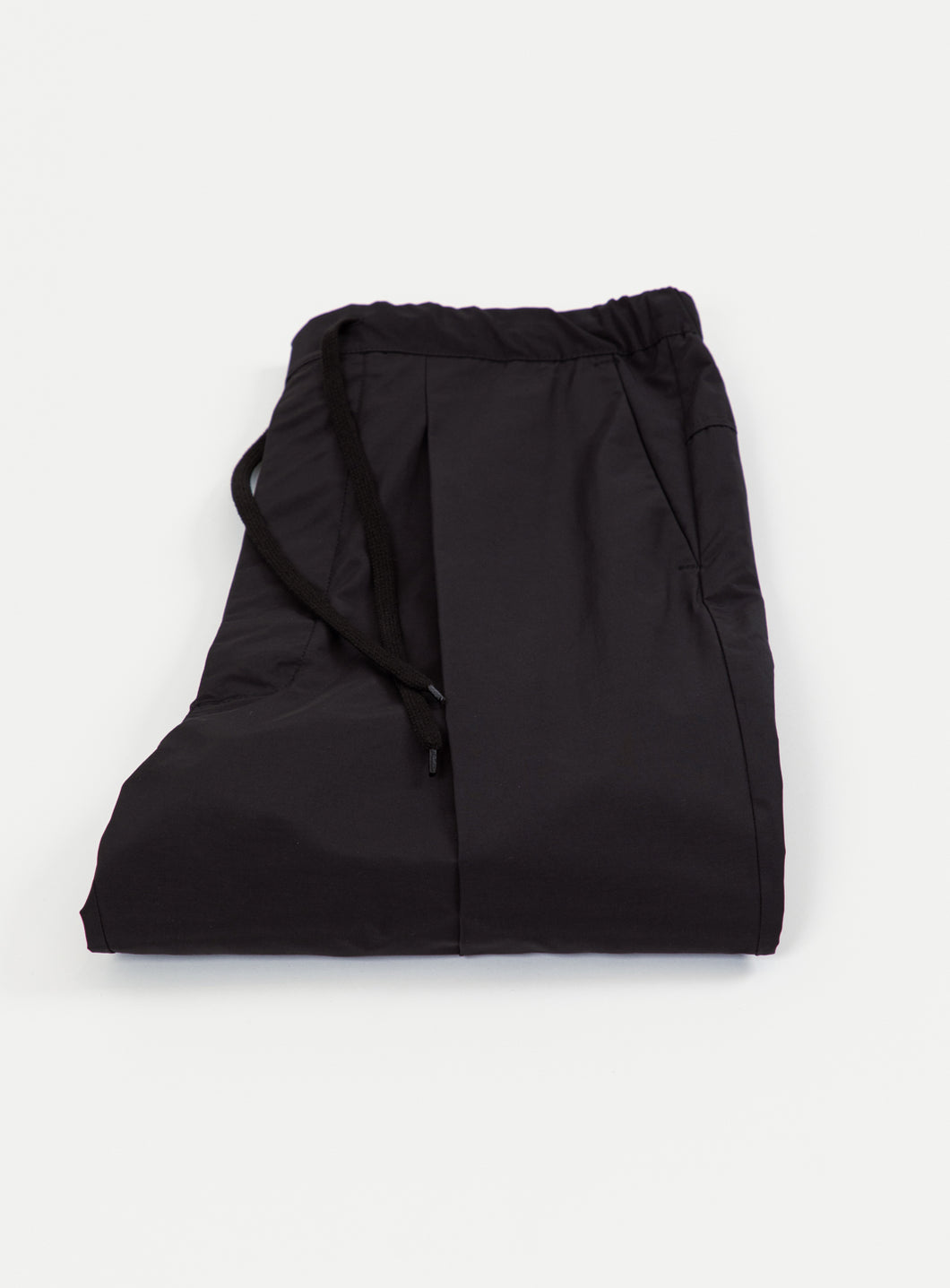 Pantalon à Plis Profonds avec Lacet en Microfibre Noire