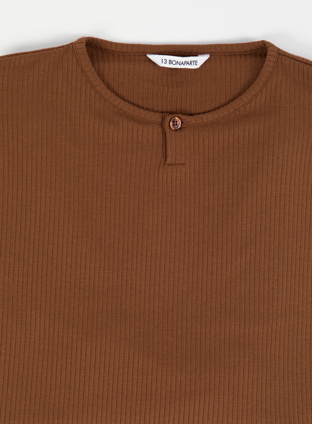 T-Shirt 1 Bouton en Jersey Côtelé Camel