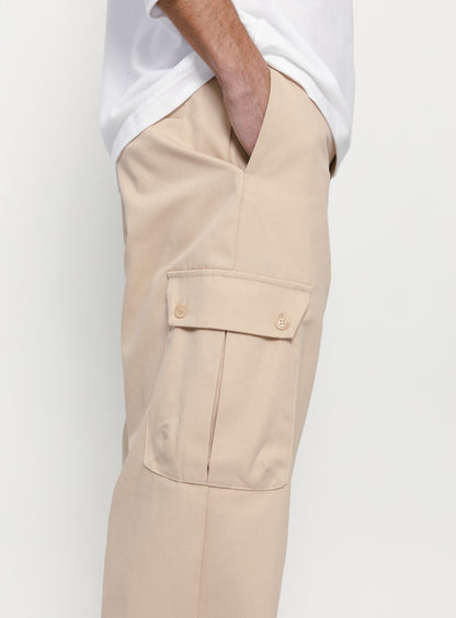 Pantalon Cargo en Gabardine de Coton Ecru