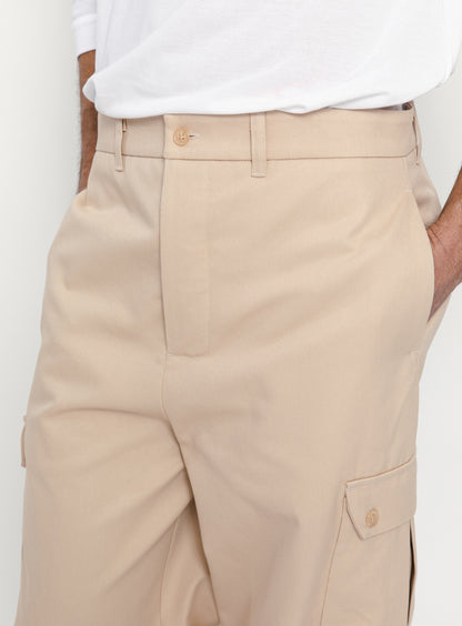Pantalon Cargo en Gabardine de Coton Ecru