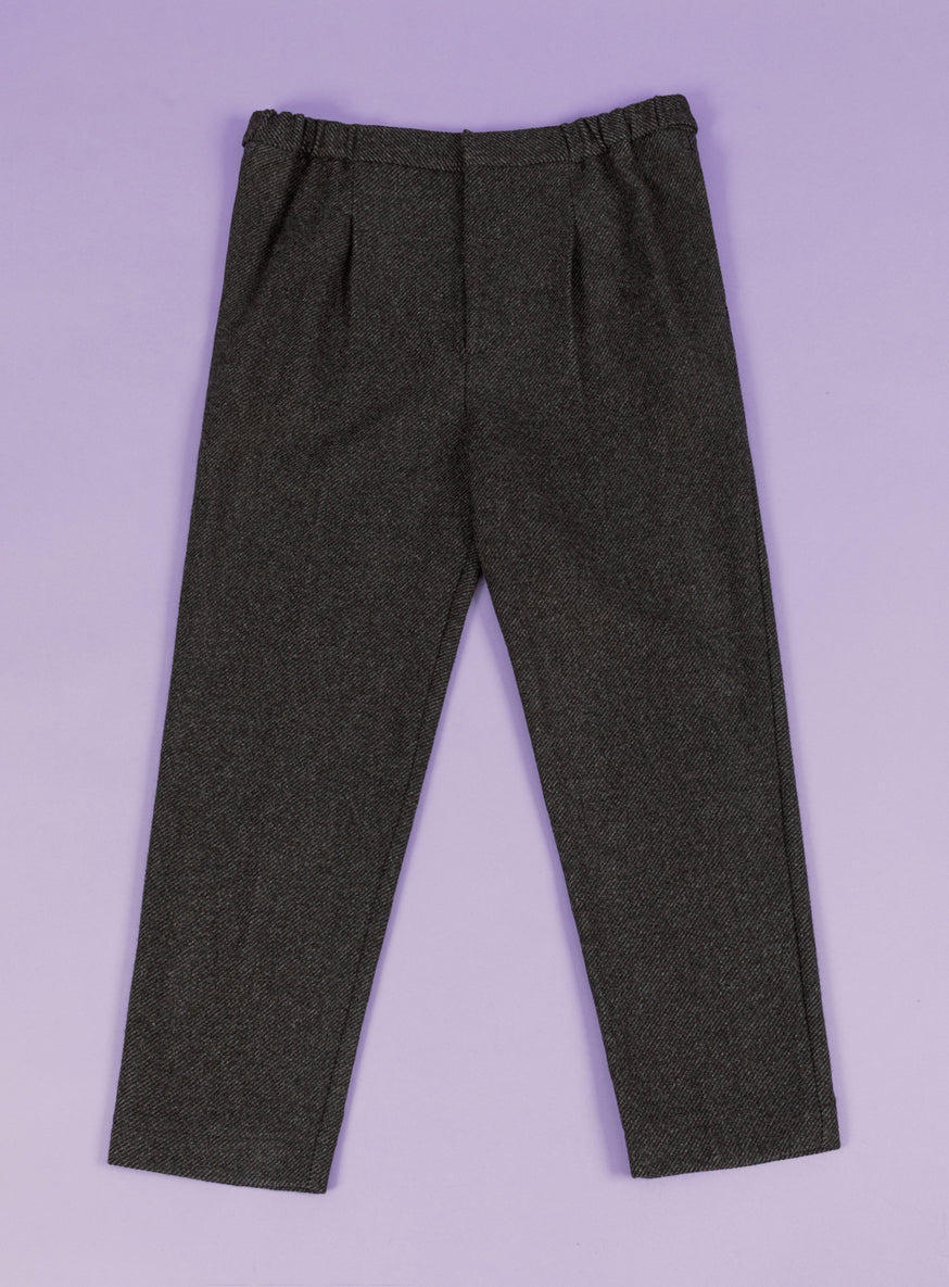 Pantalon à Pinces en Laine Cardée Gris Chiné