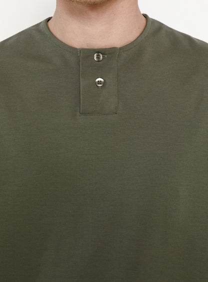 T-Shirt 2 Boutons en Maille Technique Vert Amande
