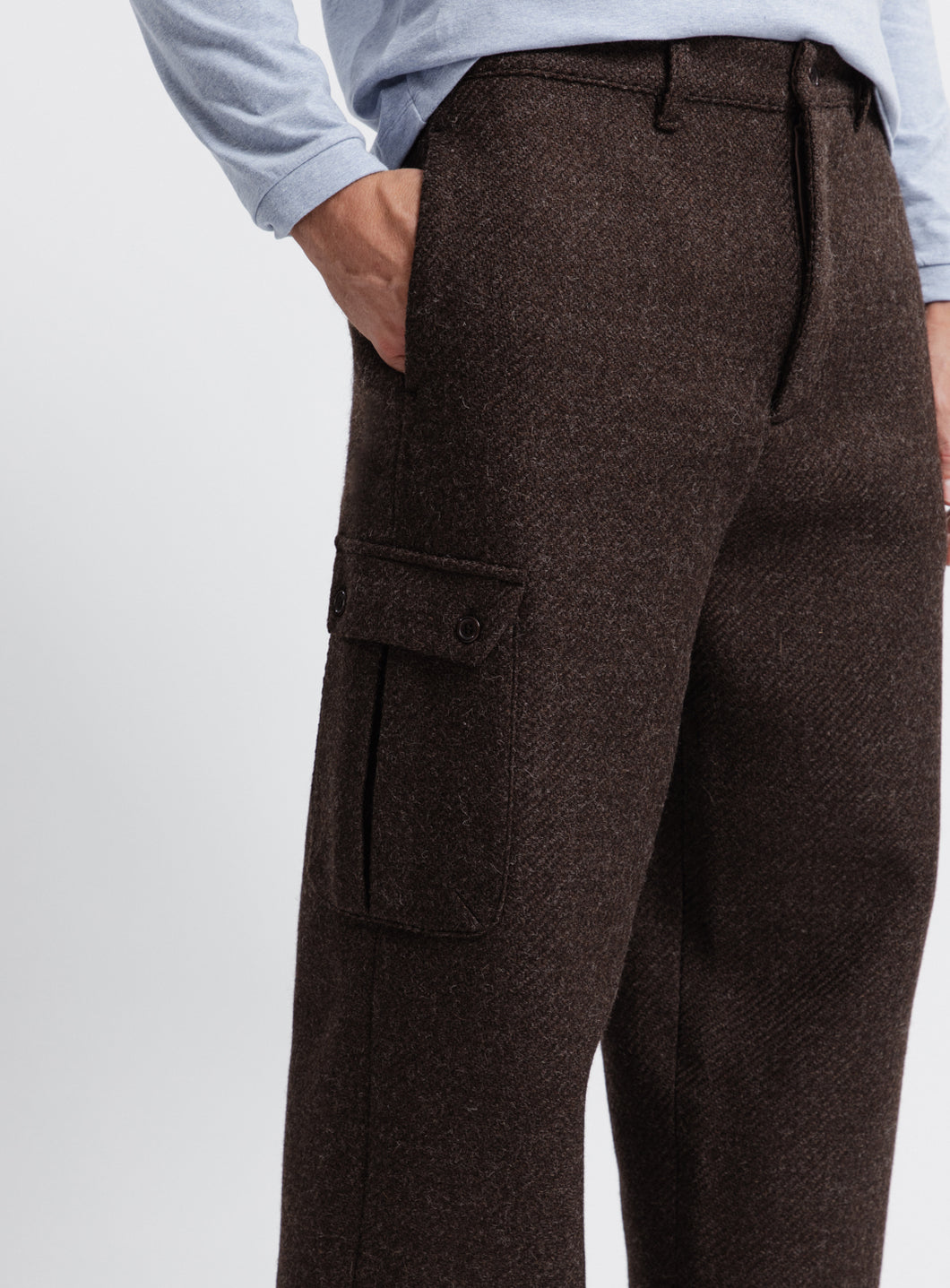 Pantalon Cargo en Laine d'Italie Chocolat