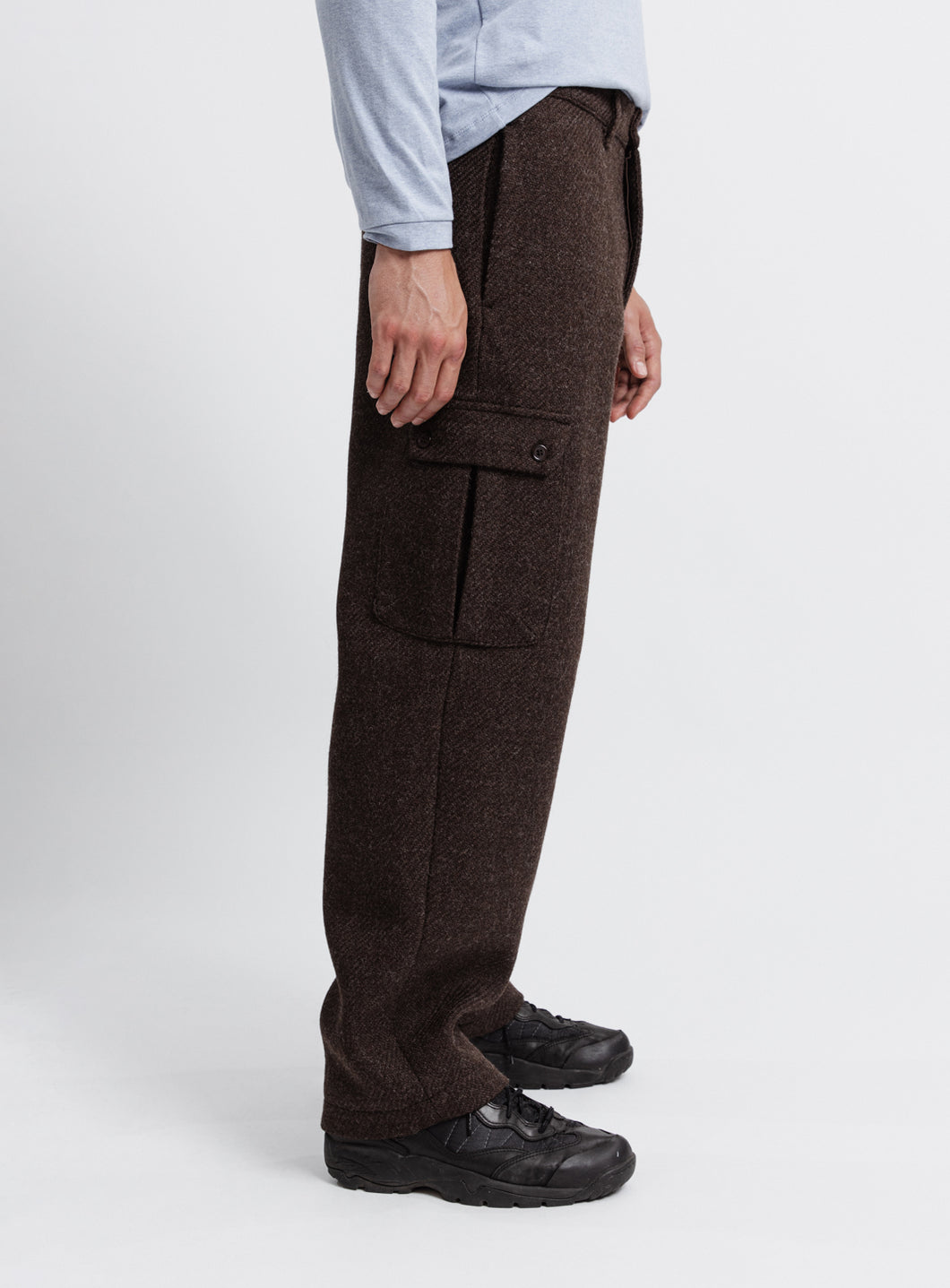 Pantalon Cargo en Laine d'Italie Chocolat