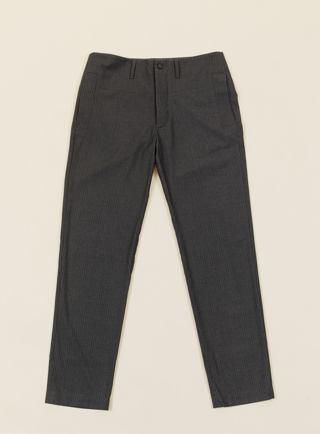 Pants with Large Waist Belt in Graphite Large Stripe Serge Fabric