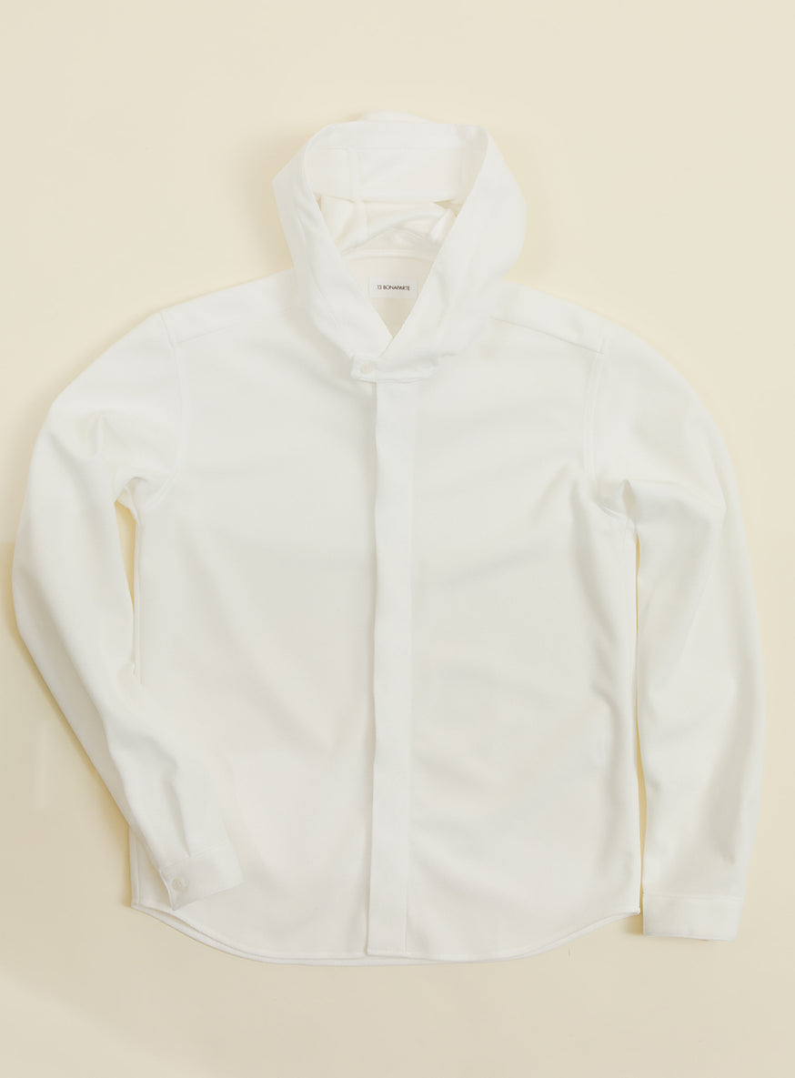 Hooded Overshirt in White Piqué
