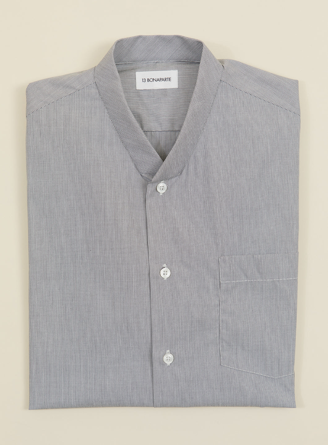False Collar Shirt in Fine Stripe Grey Poplin