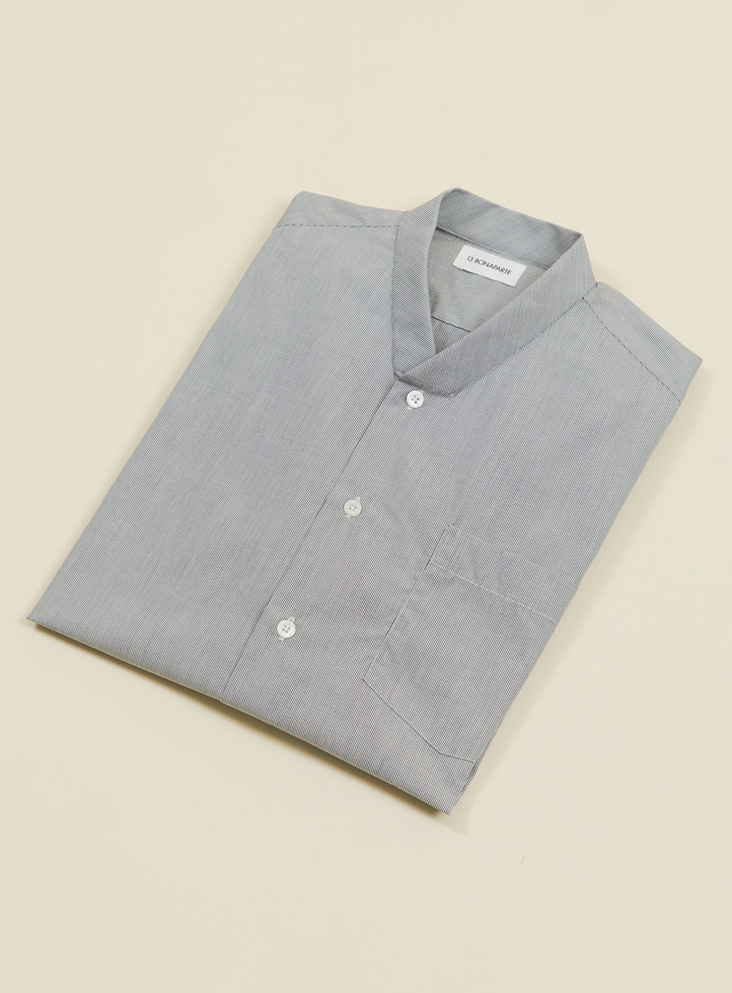False Collar Shirt in Fine Stripe Grey Poplin