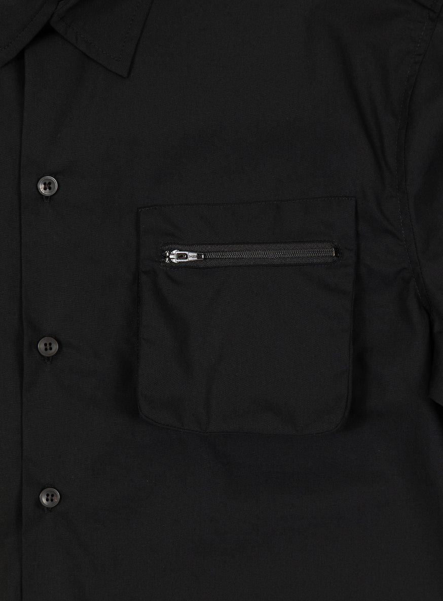 Shirt with Puffed Chest Pocket in Black Poplin