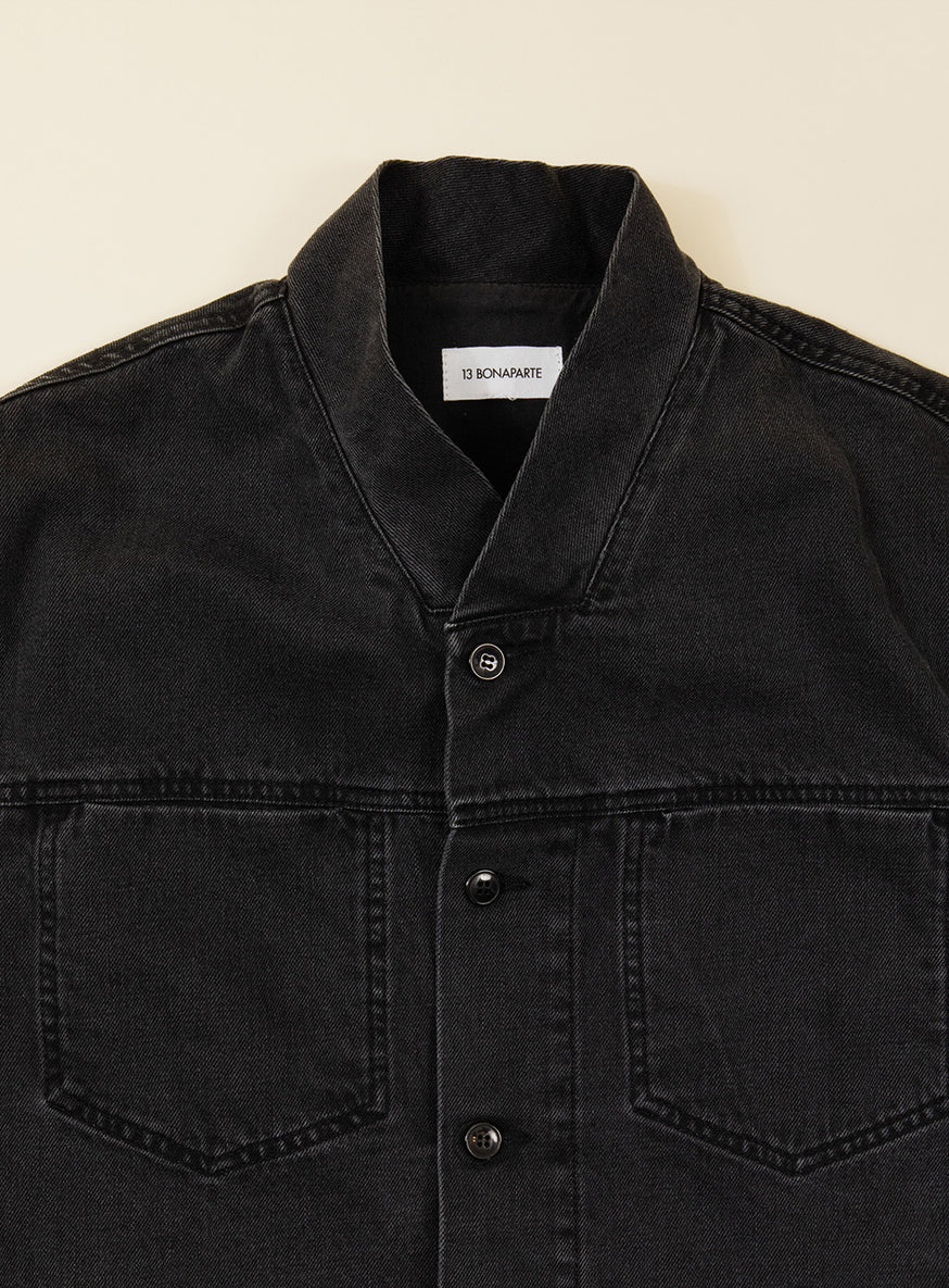 False Collar Jacket in Black Denim