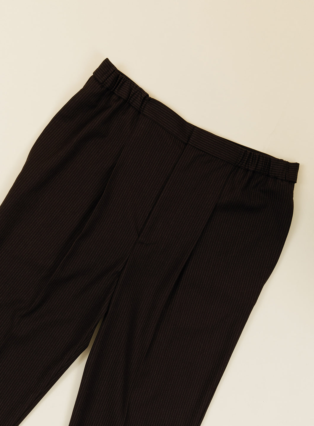 Pleated Pants in Chocolate Fine Stripe Serge