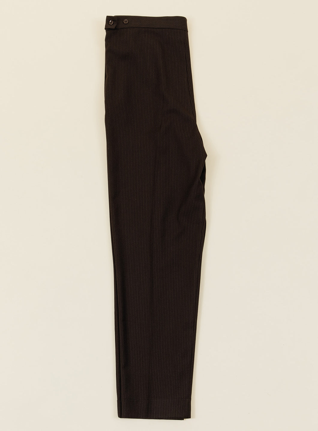 Pleated Pants in Chocolate Fine Stripe Serge