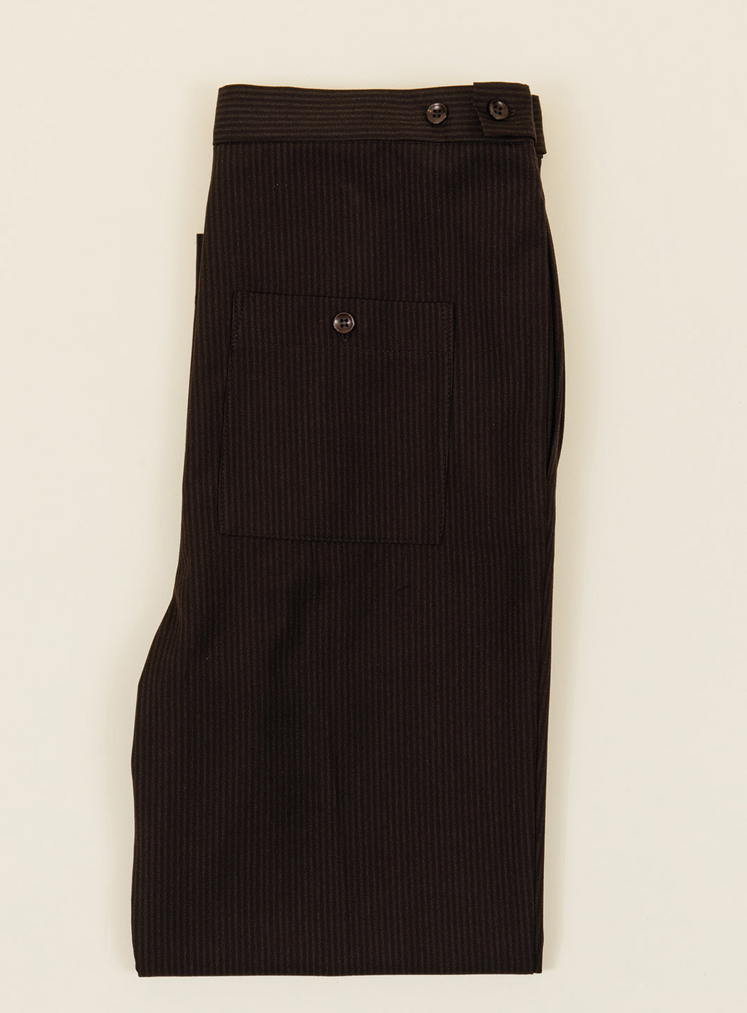 Pleated Pants in Chocolate Fine Stripe Serge