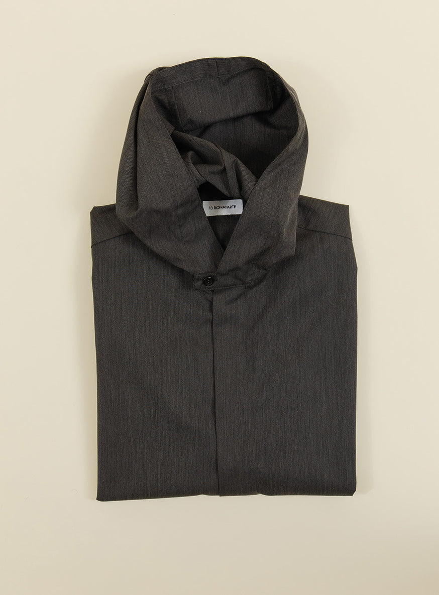 Hooded Overshirt in Dark Grey Fine Stripe Serge Fabric