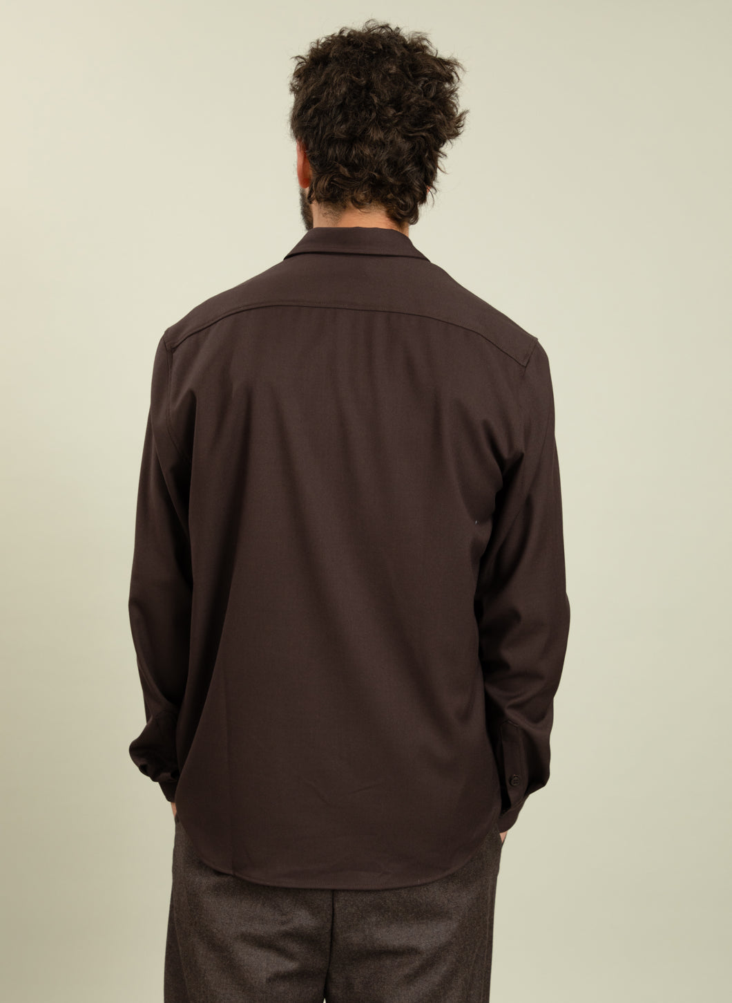 Overshirt with Chest Pocket in Chocolate Serge Fabric