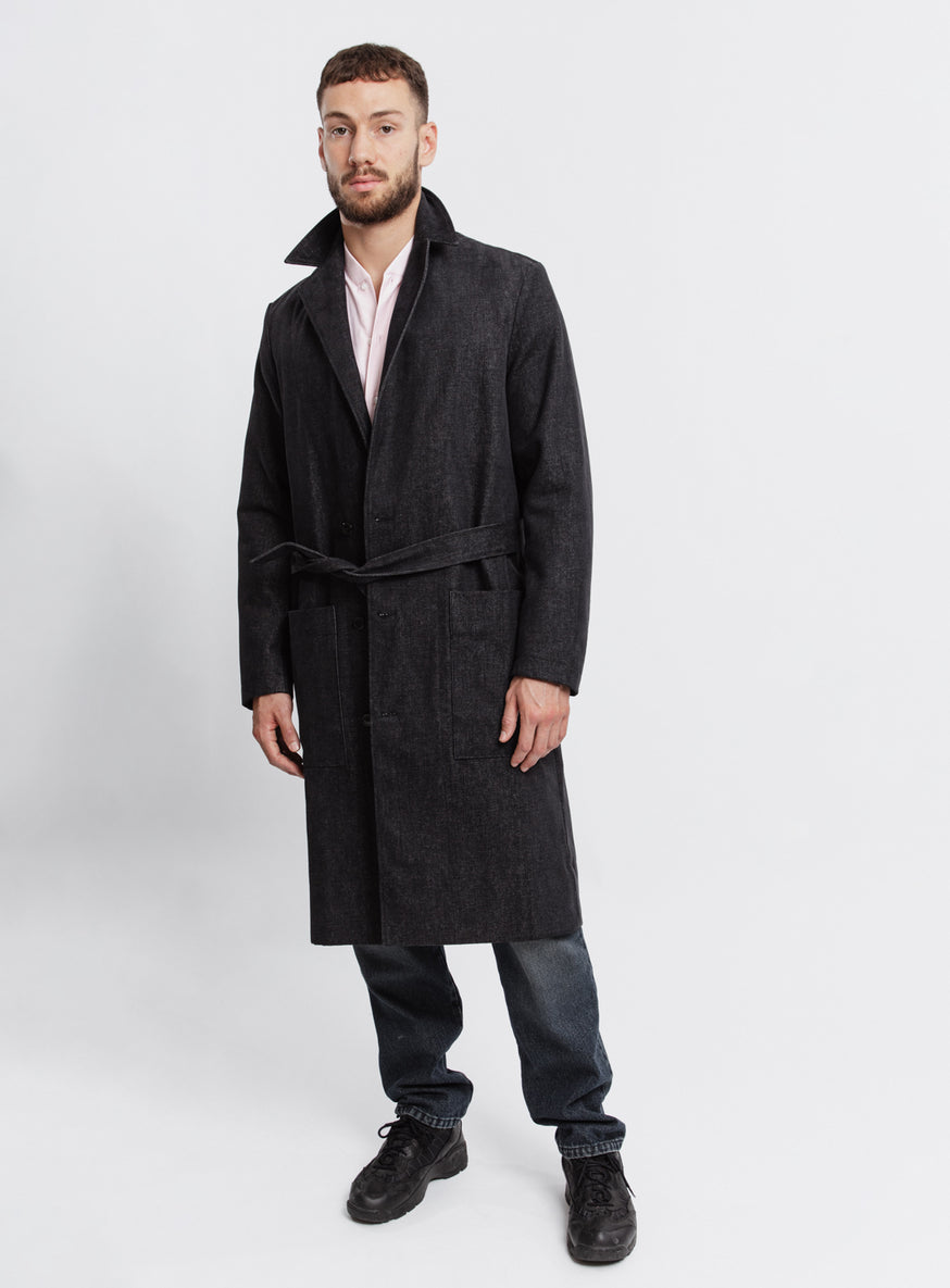 Trench-Bathrobe Coat in Grey Denim