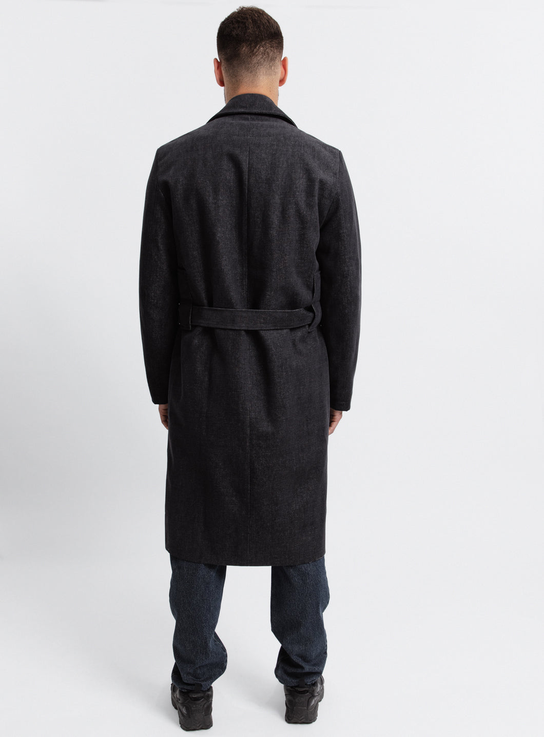 Trench-Bathrobe Coat in Grey Denim