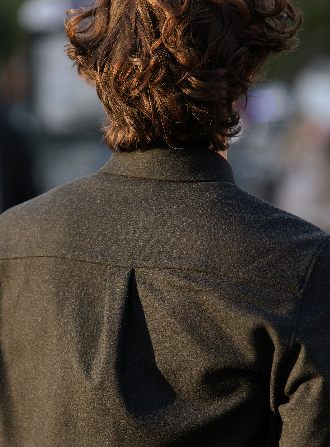 Pleated Tab Overshirt in Heather Dark Grey Flannel Wool