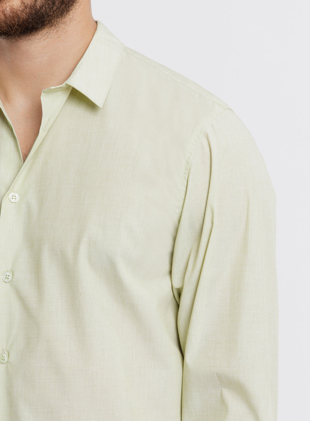 Shirt with Small Collar Stand in Lime Green End-on-End