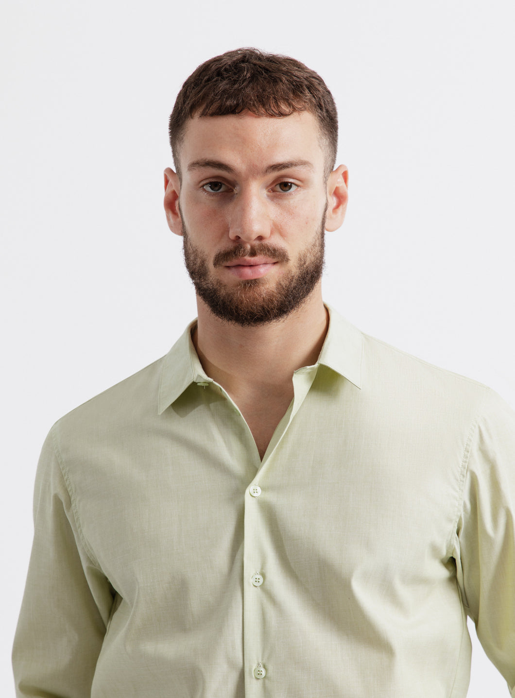 Shirt with Small Collar Stand in Lime Green End-on-End