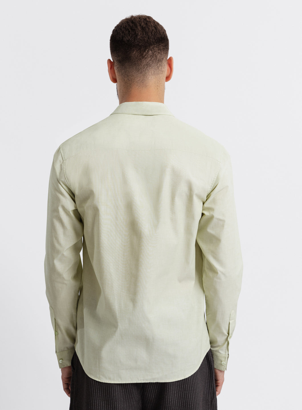 Shirt with Small Collar Stand in Lime Green End-on-End