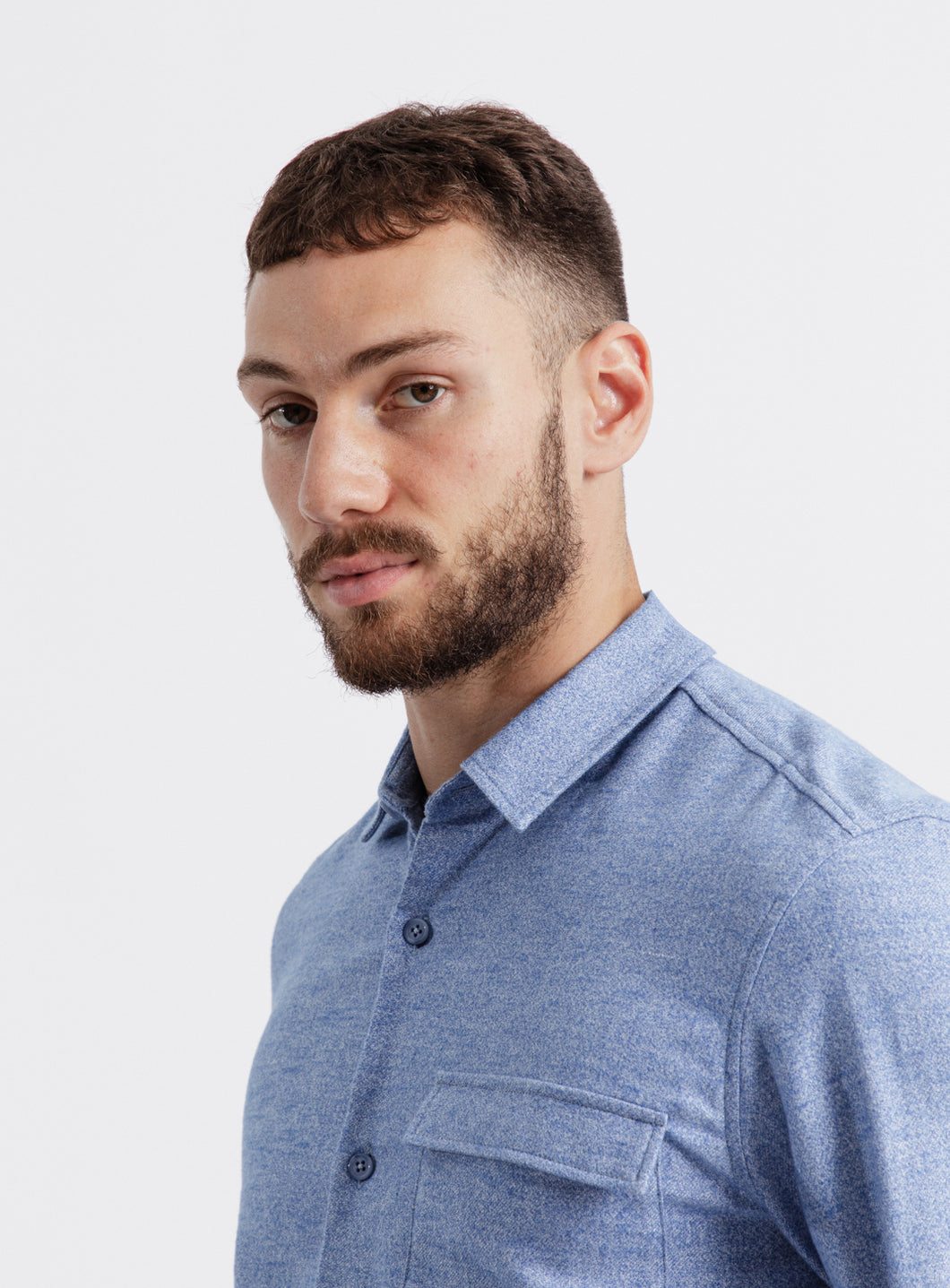 Shirt with Chest Pocket in Heather Baby Blue Cotton Flannel