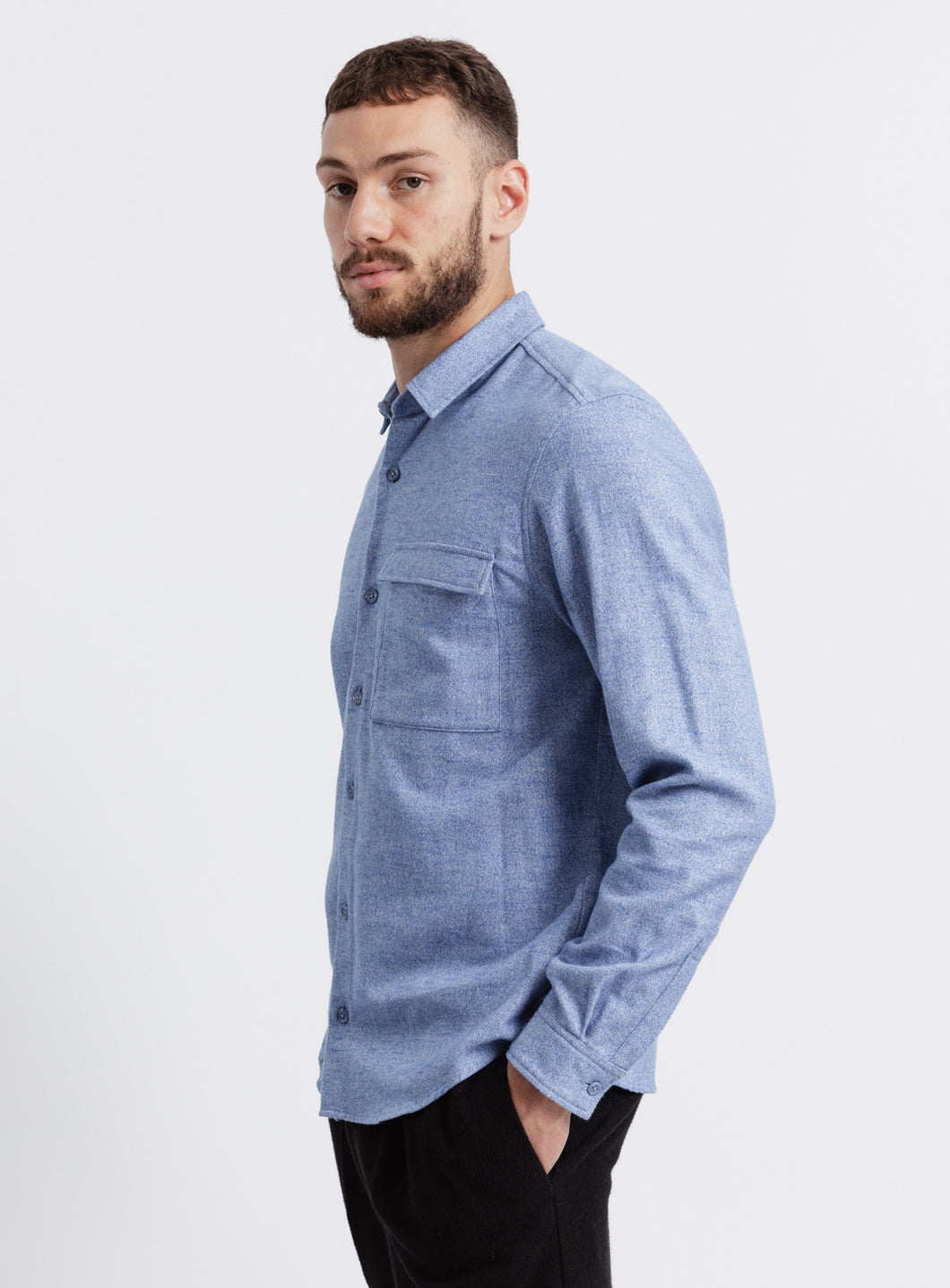 Shirt with Chest Pocket in Heather Baby Blue Cotton Flannel