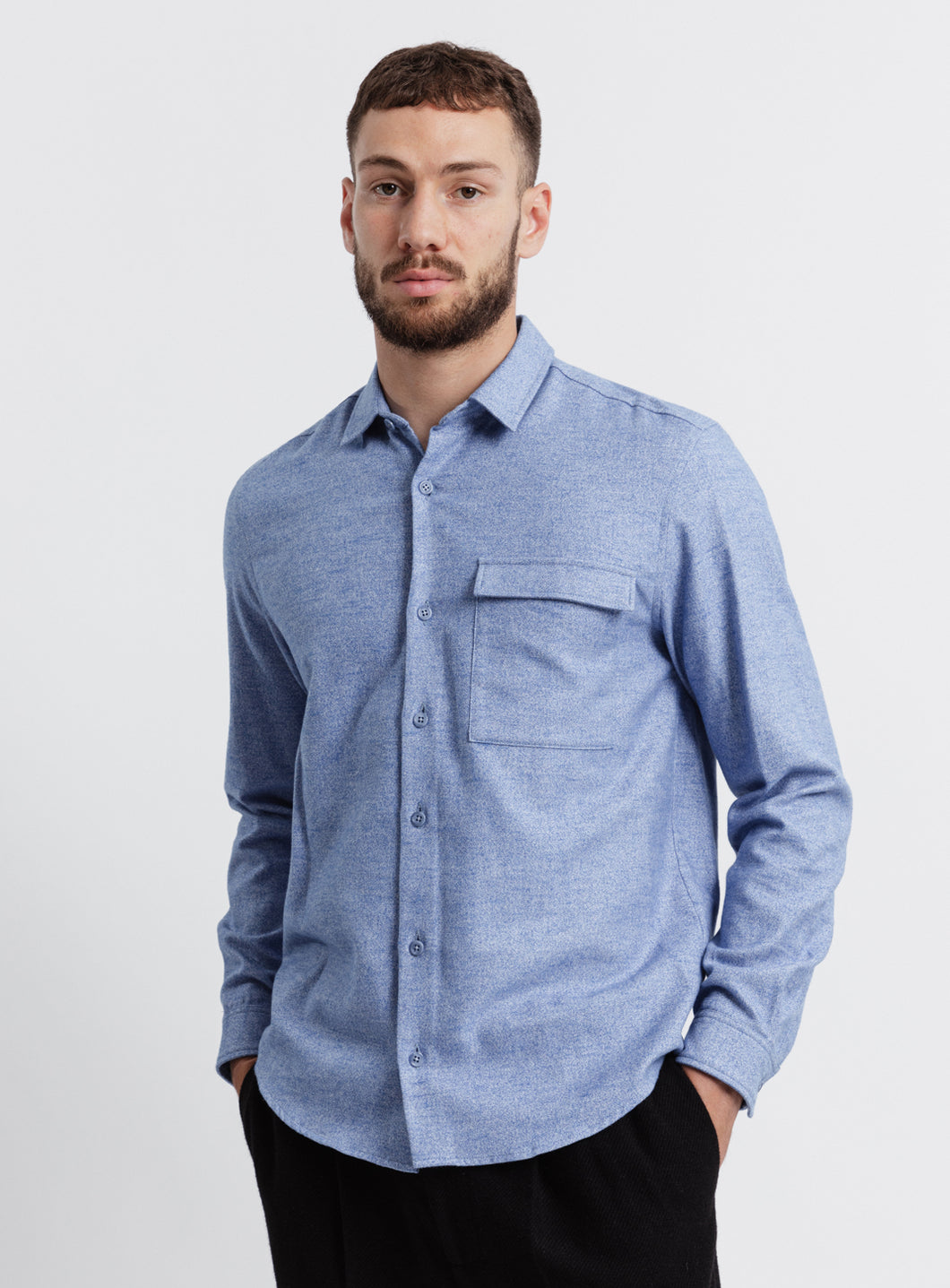 Shirt with Chest Pocket in Heather Baby Blue Cotton Flannel