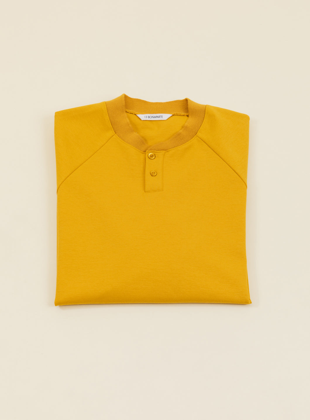 Long Sleeve Ribbed Collar Poloshirt in Mustard Yellow Technical Knit