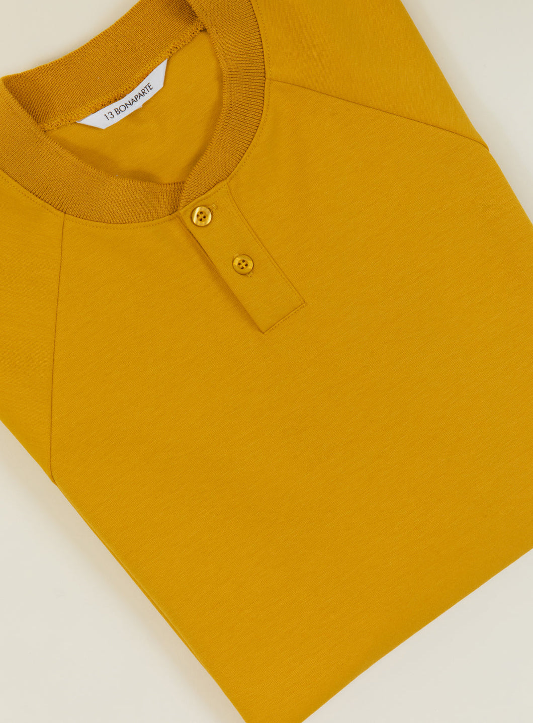 Long Sleeve Ribbed Collar Poloshirt in Mustard Yellow Technical Knit