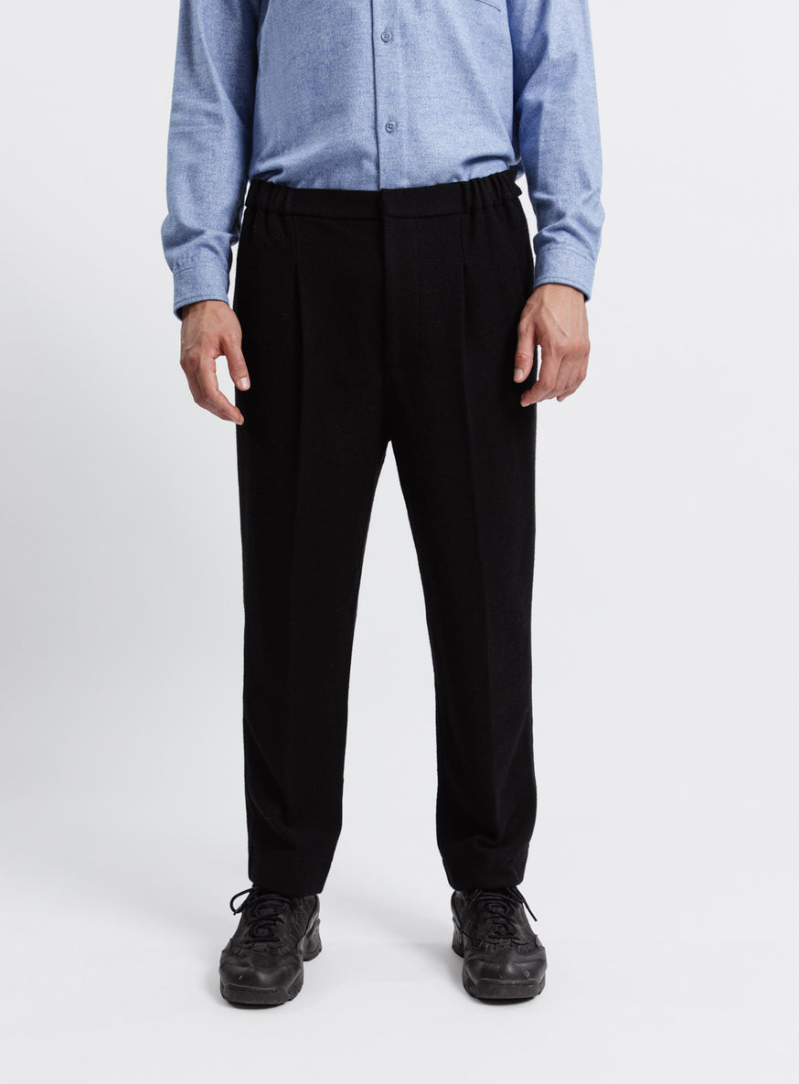 Pleated Pants in Black Carded Wool