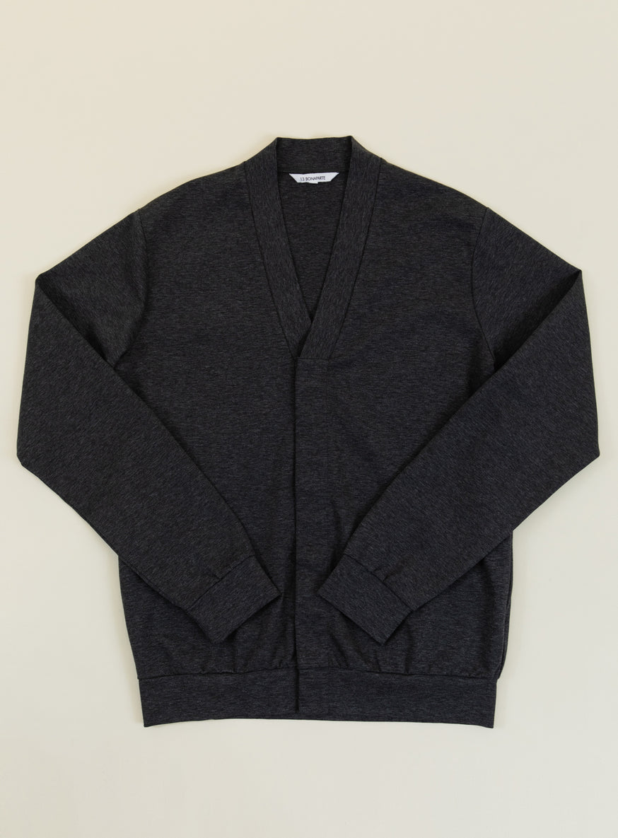 False Collar Cardigan in Heather Dark Grey Technical Knit