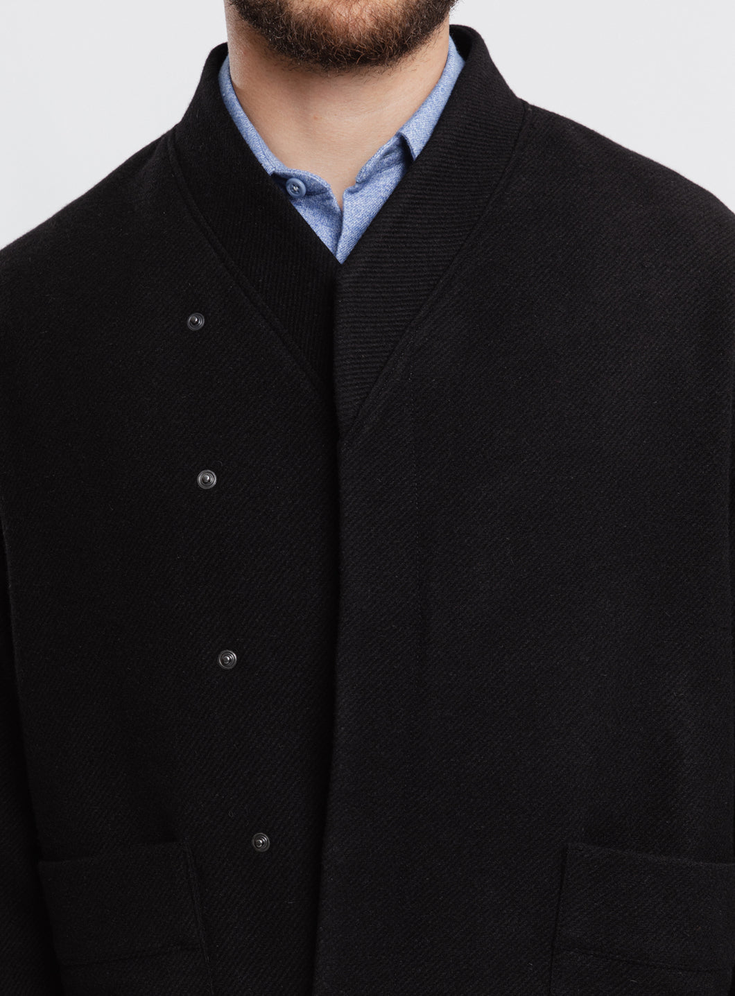 Kimono Bomber Jacket in Black Carded Wool